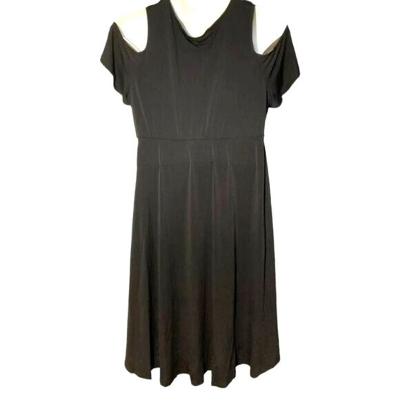 TORRID PLUS Size Black Mini Studio knit Cold Shoulder Wrap Dress. - Picture 7 of 13